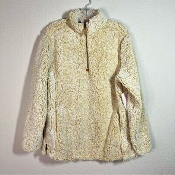 New The Pink Lily Womens Cream Teddy Sweater Quarter Zip Pullover Size‎ Medium - Picture 1 of 7